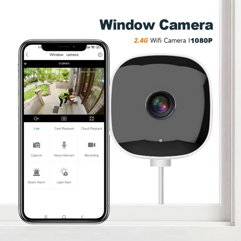 La cámara de ventana reemplaza las cámaras exteriores Cámara WiFi de 2,4/5 GHz Resolución de 3MP Visión nocturna a todo color a través de la ventana Mini cámara