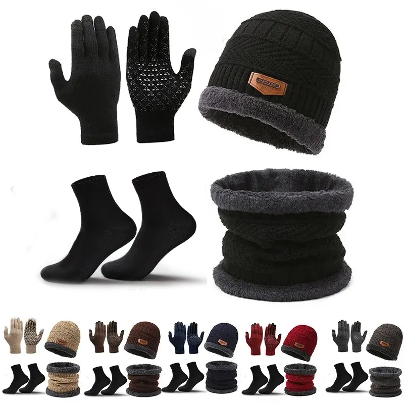 Suit Hat Men's Winter Scarf, Gloves, Socks, Four-Piece Scarf, Neck Scarf, Warm Winter Sky Knit Hat