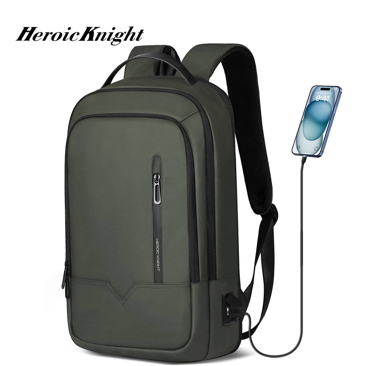 Mochila de viagem expansível heroic knight para laptop de 15.6 polegadas, moda masculina, carregamento usb, mochila de trabalho, à prova d'água, mochila universitária masculina