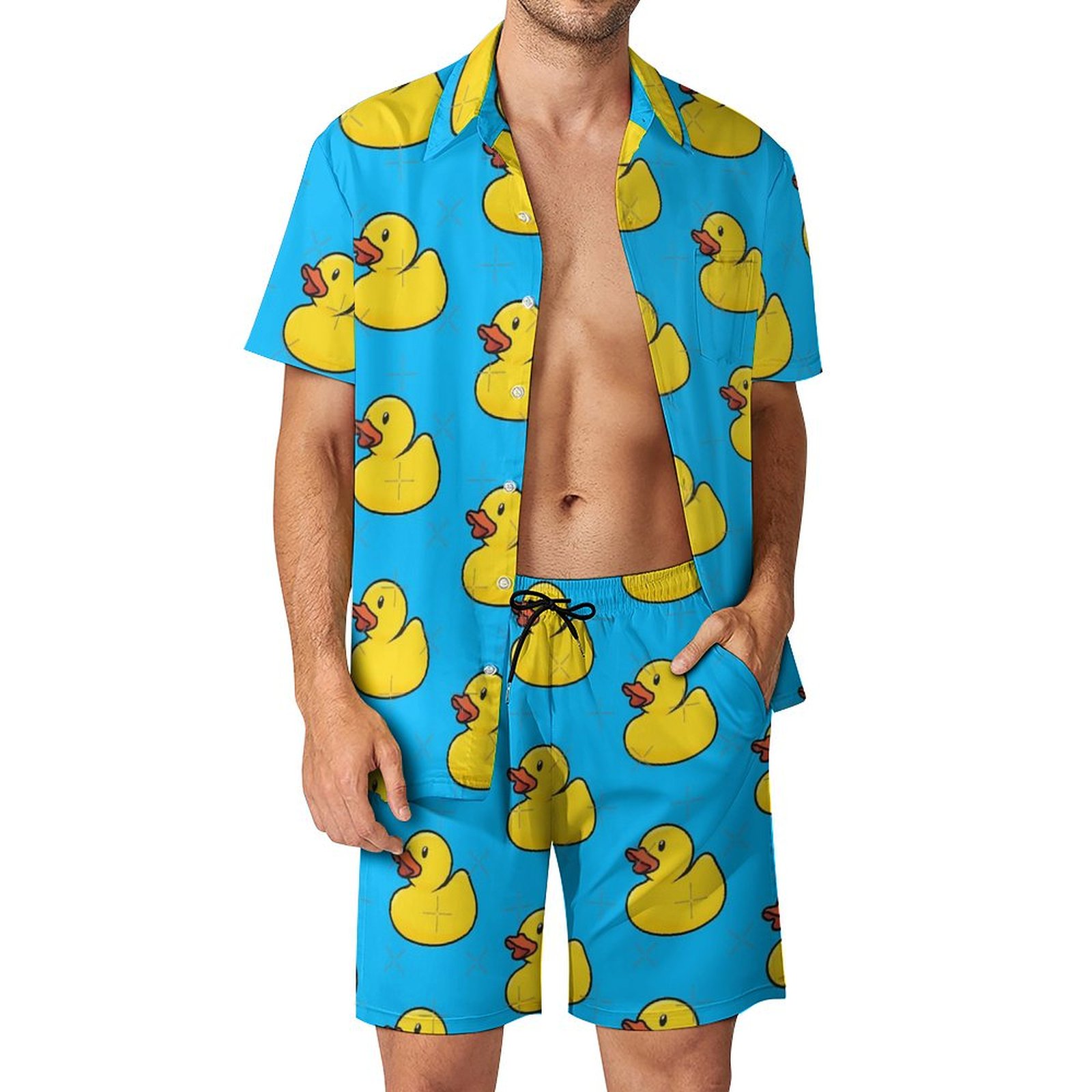Estate Giallo Anatra di Gomma 3D Stampa Camicia Da Uomo Set Camicia A Maniche Corte di Grandi Dimensioni Spiaggia Breve Streetwear y2k Abiti Hawaiani Vestiti