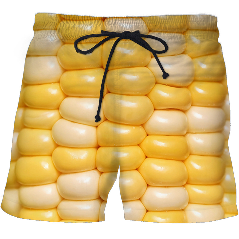 Farm Corn Print Board Shorts For Men Humor Fun Graphic Hip Hop Street Beach Shorts Summer Outdoor Sport Casual Mens Short Pant