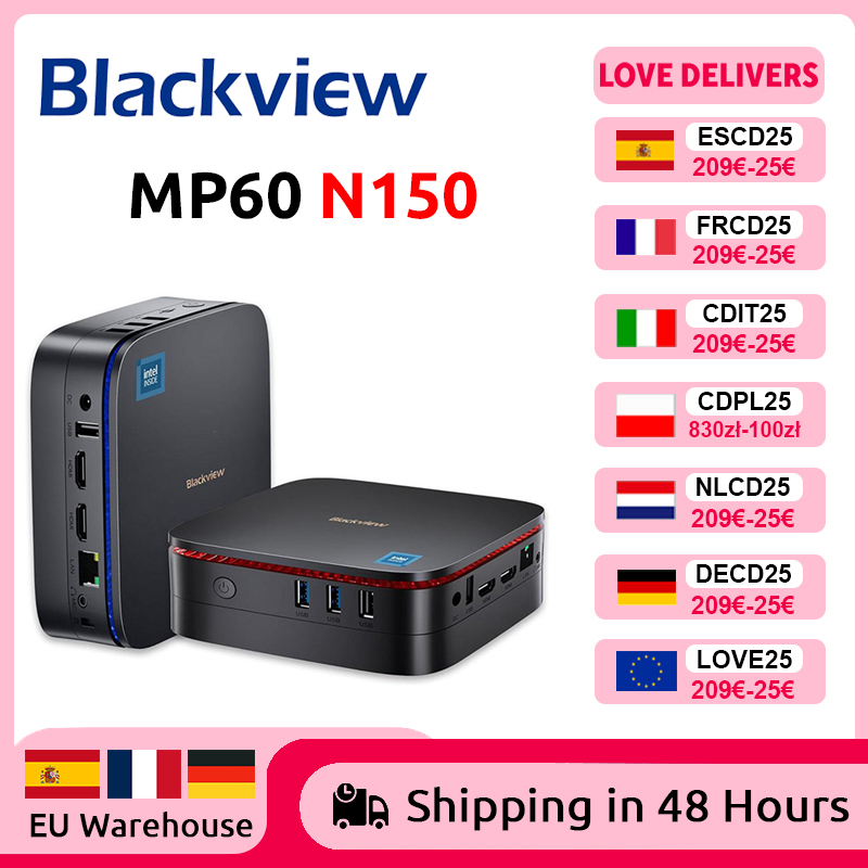 Blackview NIEUWE MP60 N150 Mini PC Windows 11 PC 16GB 512GB SSD Ondersteuning 4K UHD Display Doble HDMI Dual-Band WIFI Intel UHD Graphics