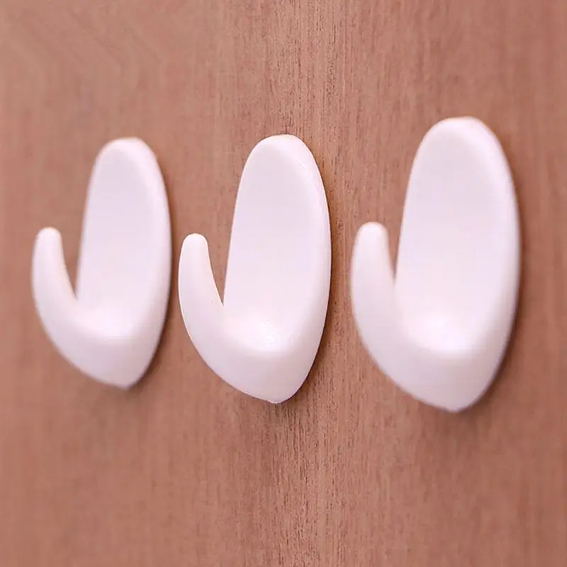 5 ชิ้น/เซ็ตห้องครัวห้องน้ํา Sticky ผู้ถือผนังประตู Hook พลาสติกสีขาวรูปไข่ Self กาวแขวนสําหรับกระเป๋าคีย์ผ้าเช็ดตัว