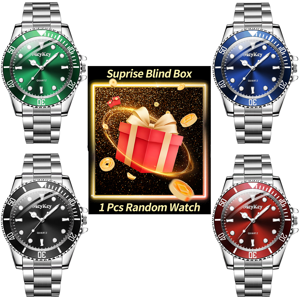 1 reloj sorpresa misterioso con caja ciega, relojes de negocios con esfera grande a la moda para hombres, reloj informal, reloj de pulsera deportivo de cuarzo (sin caja)