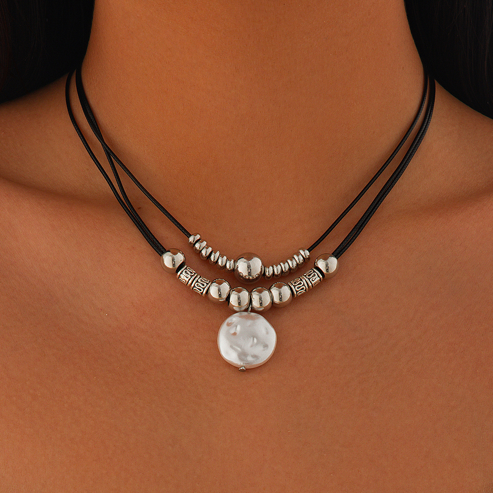 Salkeys-Collier pendentif multicouche en cuir pour femme, fil d'avertissement, JOChoker, perles CCB classiques, bijoux vintage, 216.239.Pearl