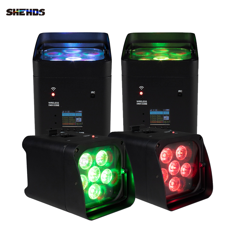 SHEHDS 4 sztuk/6 sztuk/8 sztuk bezprzewodowy pilot Wifi aplikacja Smart LED Par 6x18W 6w1 RGBAW + lampa akumulatorowa UV dla DJ Disco