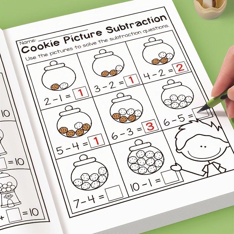 Cuaderno interactivo de aprendizaje de matemáticas de 32 páginas con hojas de trabajo de suma y resta, rompecabezas de palabras cruzadas, actividades matemáticas coloridas
