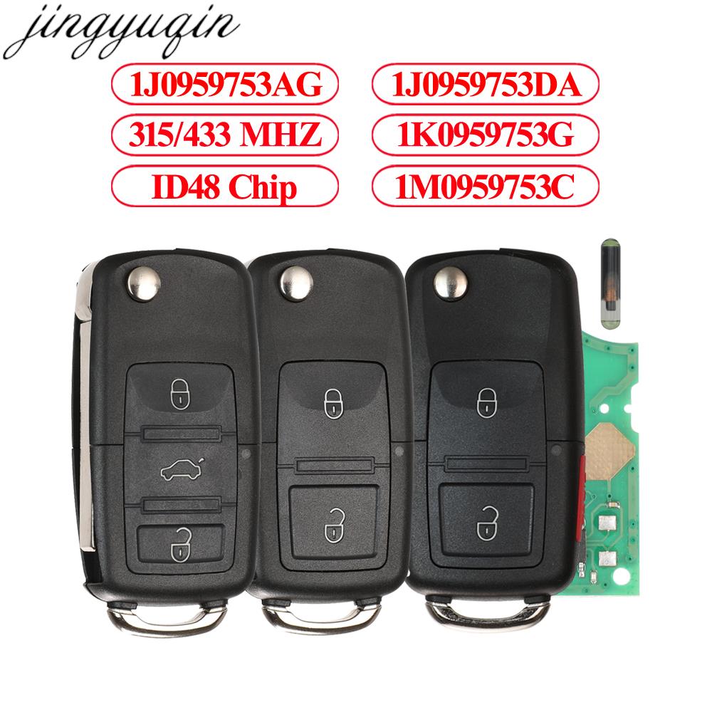Jingyuqin llave remota 315/434MHz ID48 para Volkswagen VW Golf 4 5 6 Jetta Passat CC Tiguan Polo Beetle Touran 1J 0959753 AG/DA/AH/AM