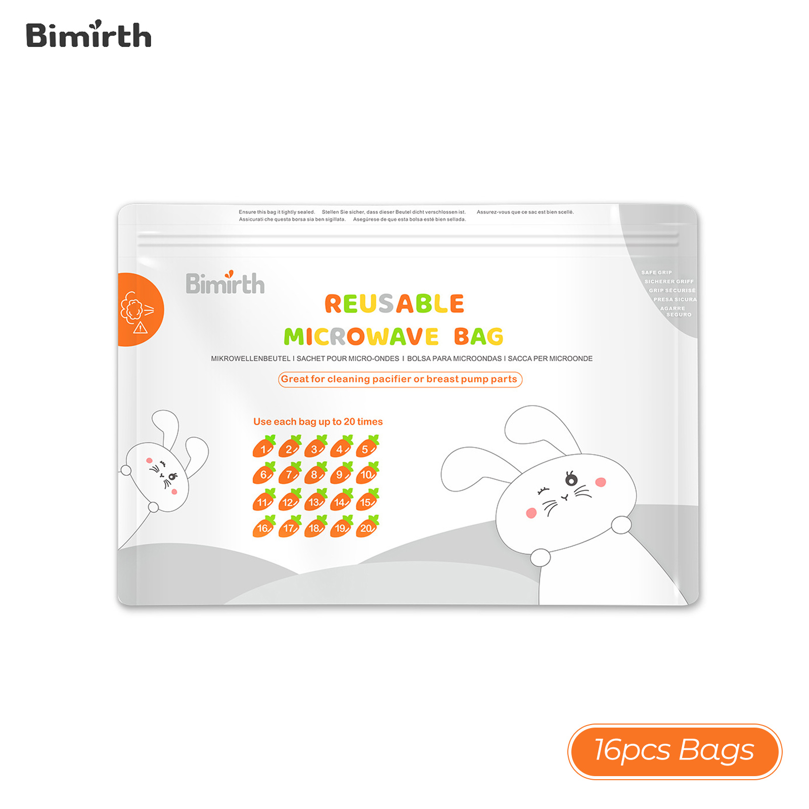 Bimirth s5005 sacos reutilizáveis para esterilização de micro-ondas, sacos de esterilização a vapor para mamadeiras, bomba de mama, mordedores, chupetas, 16 peças