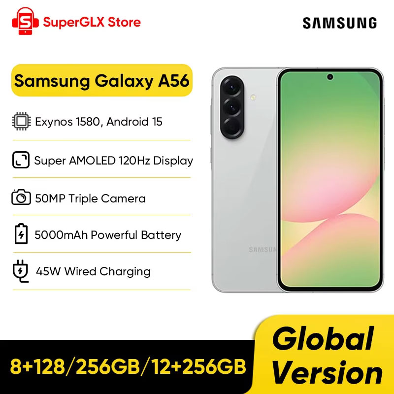 Versión Global Samsung Galaxy A56 5G Smartphone Exynos 1580 Pantalla Super AMOLED de 6.7" y 120Hz Cámara de 50MP 5000mAh Carga Rápida de 45W