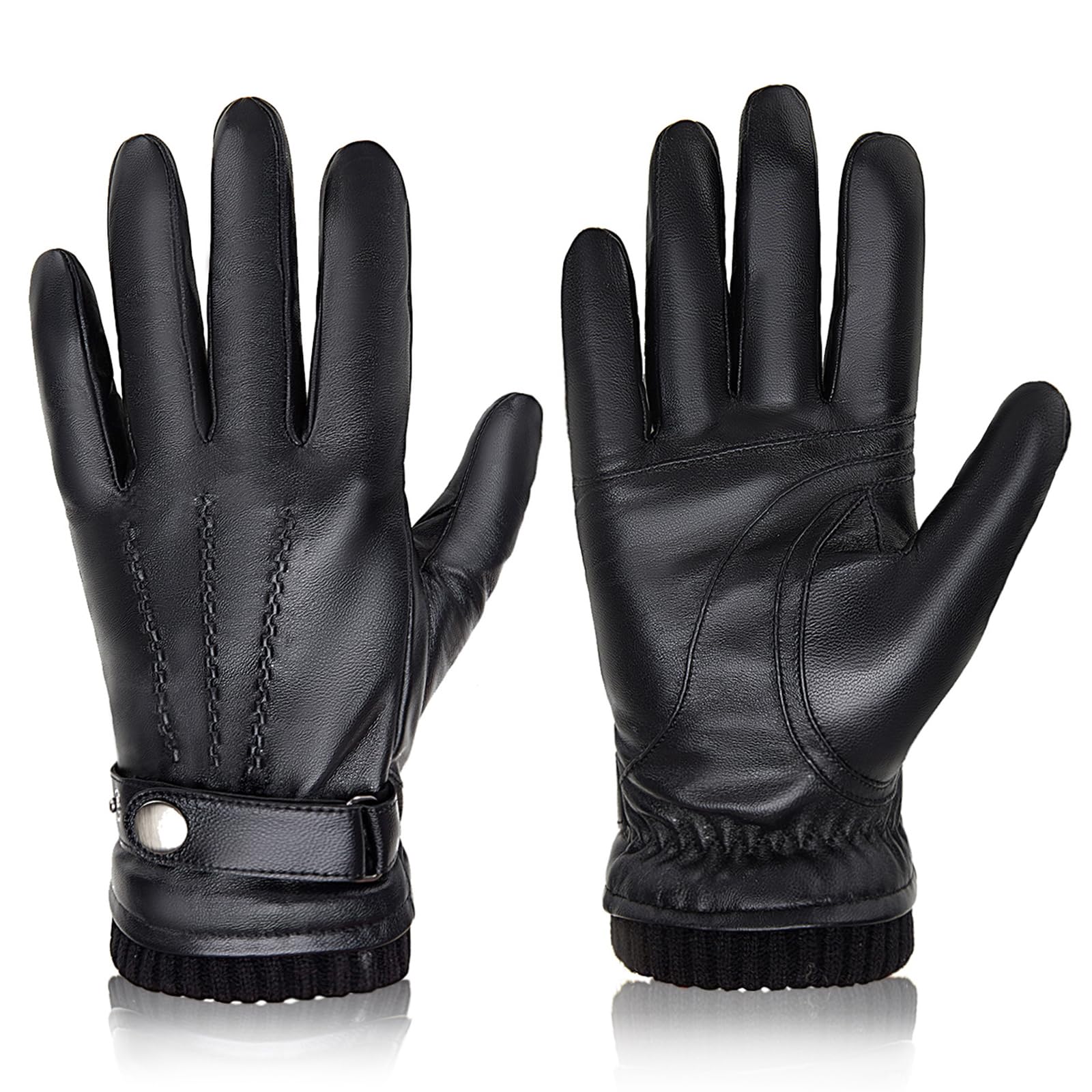 BISON DENIM Herenhandschoenen van schapenvacht Mode Kasjmier gevoerd touchscreen wanten met volledige vingers Winter warme rijhandschoenen