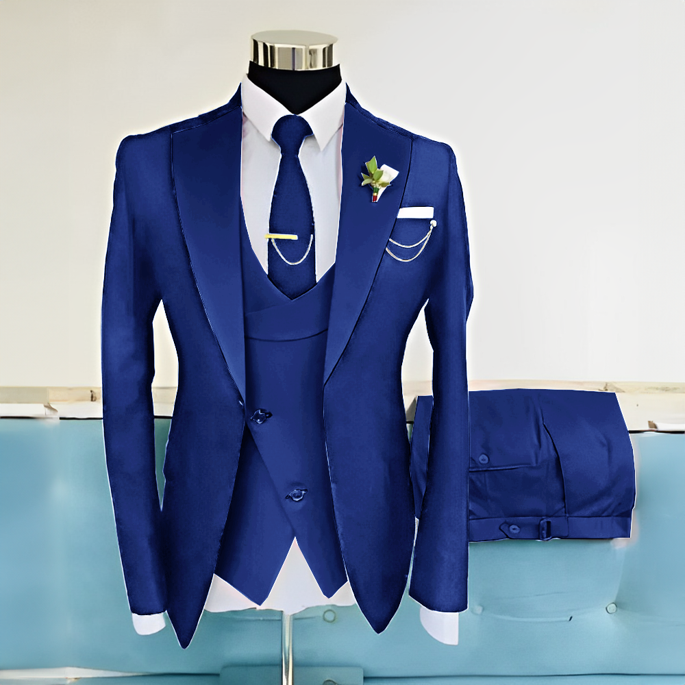 Königsblauer Anzug für Herren, Hochzeitskleid, Bräutigam, Smoking, 3-teiliges Set, Jacke, Hose, Weste, formell, elegant, für Herren, individueller Anzug