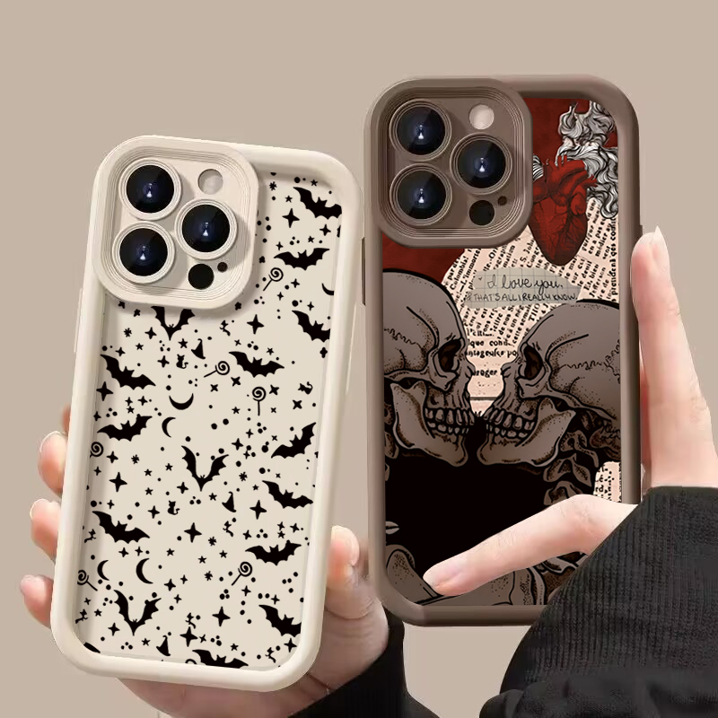 Custodia con motivo trendy teschio pipistrelli rossi vintage per Samsung Galaxy S25 Ultra S24 FE S23 S22 S21 Plus A34 A33 A25 A24 A16 Cover morbida