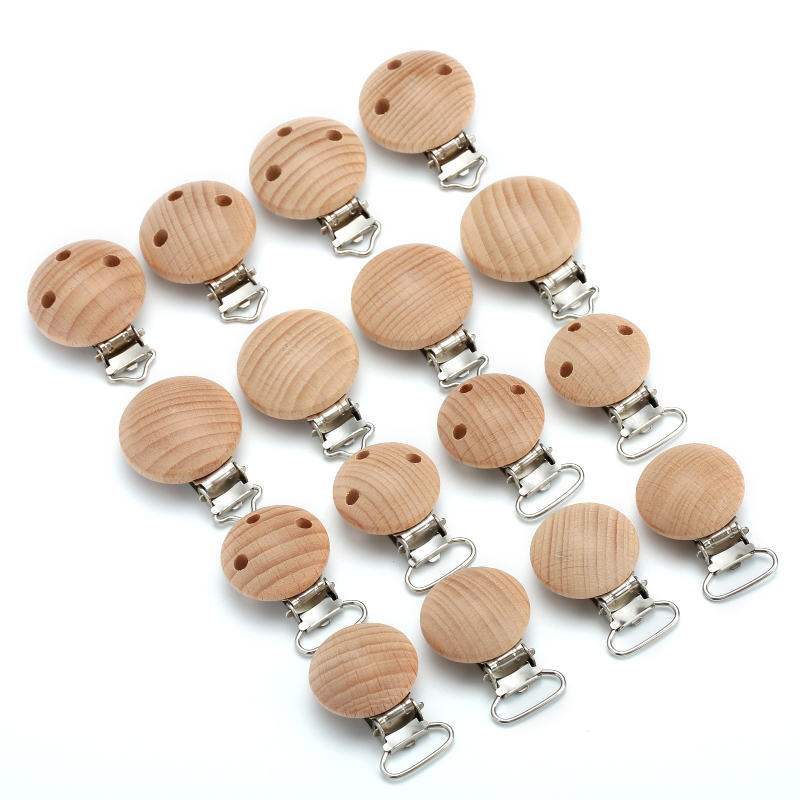 10 pçs 30/35mm faia chupeta de madeira clipe de metal chupeta fecho para mordedor do bebê acessórios de enfermagem mastigável dentição manequim corrente