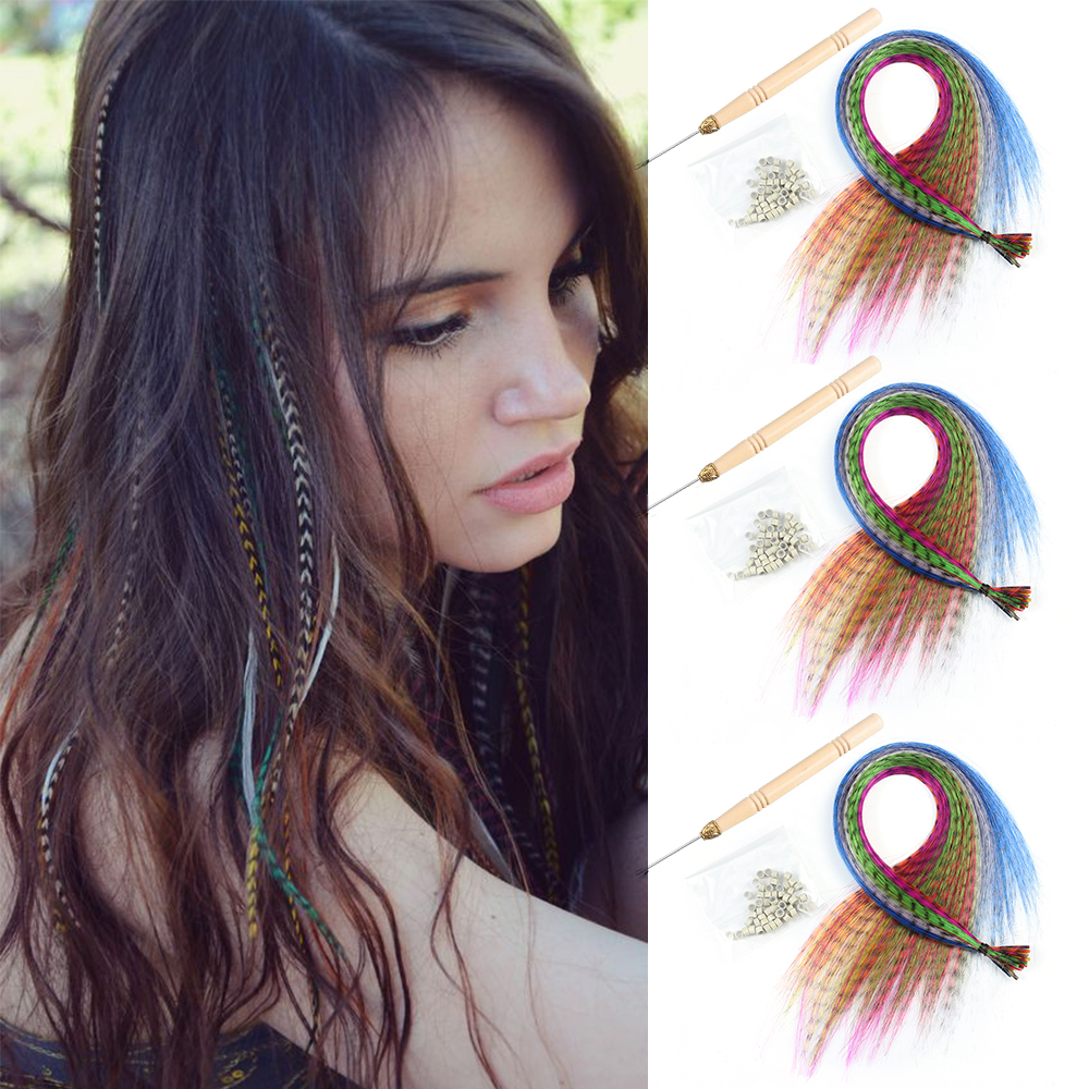 Sintético colorido para extensões de penas de cabelo 20 30 40 50 peças ponta 16 polegada peruca sintética extensões de cabelo de penas de zebra