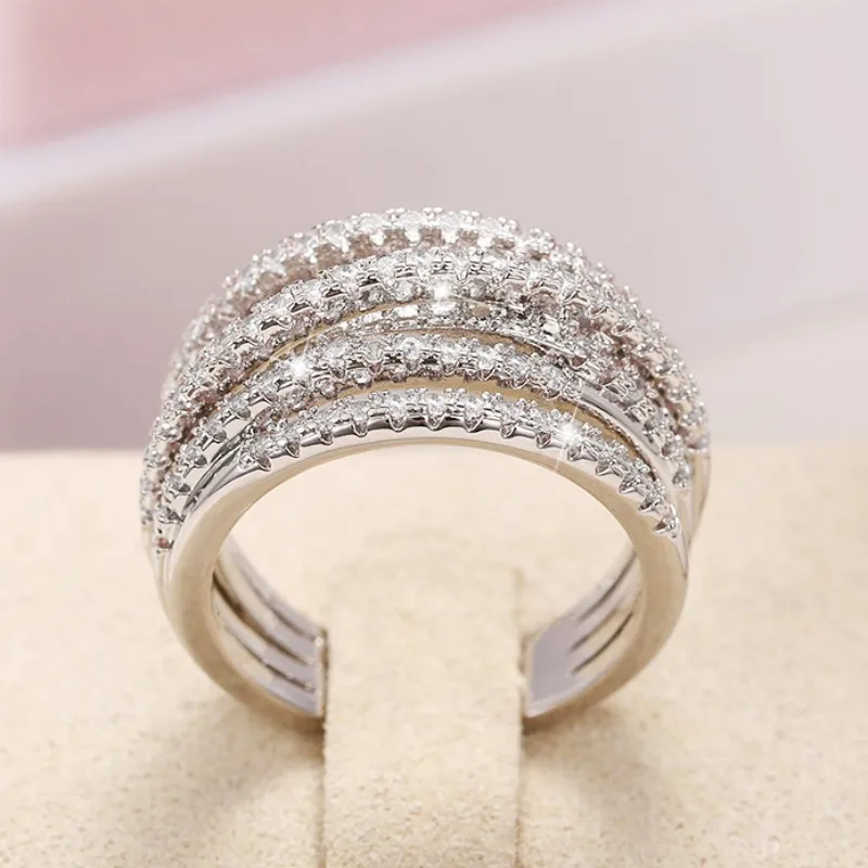 Huitan Luxus Kreuz Design Ringe Voll Gepflastert CZ Stein Moderne Mode Funkelnden frauen Ringe Hochzeit Bands Schmuck Drop Shipping