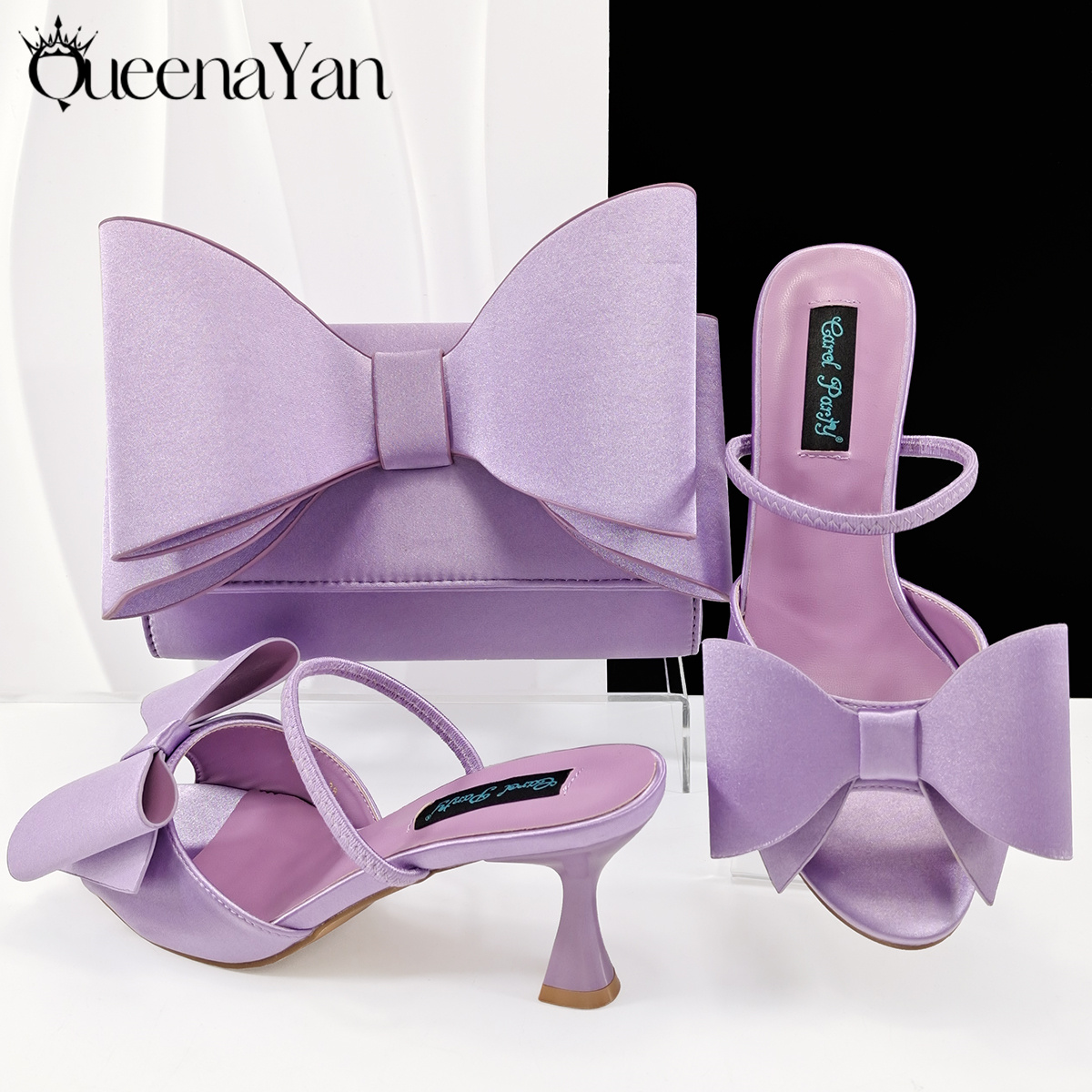 Queena Yan 2025 Fashion Newest Arrival Lilac Pointed Toe Women Heel Shoes Matching Bag Set for Ladies Wedding Party Pump