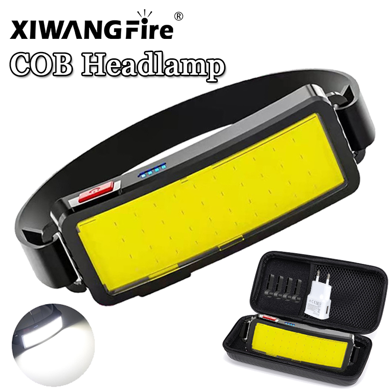 Leistungsstarke COB LED Scheinwerfer USB C Wiederaufladbare Kopf Taschenlampe Eingebaute Batterie Outdoor Angeln Camping Laterne Wasserdichte Taschenlampe