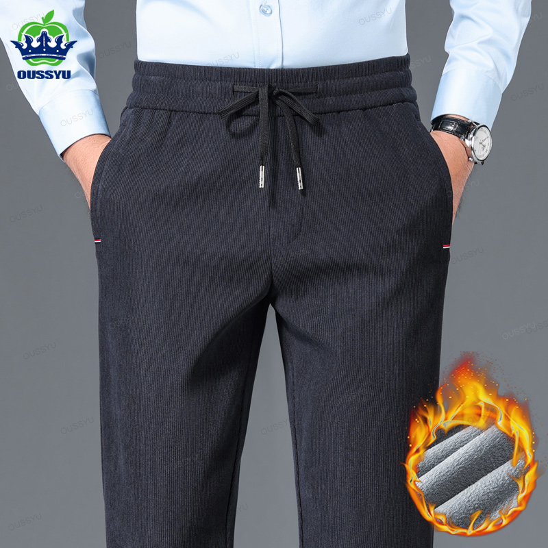 Pantalones de pana gruesos y cálidos de lana de invierno para hombre, pantalones informales rectos clásicos con cintura elástica para correr al aire libre, regalo para hombre