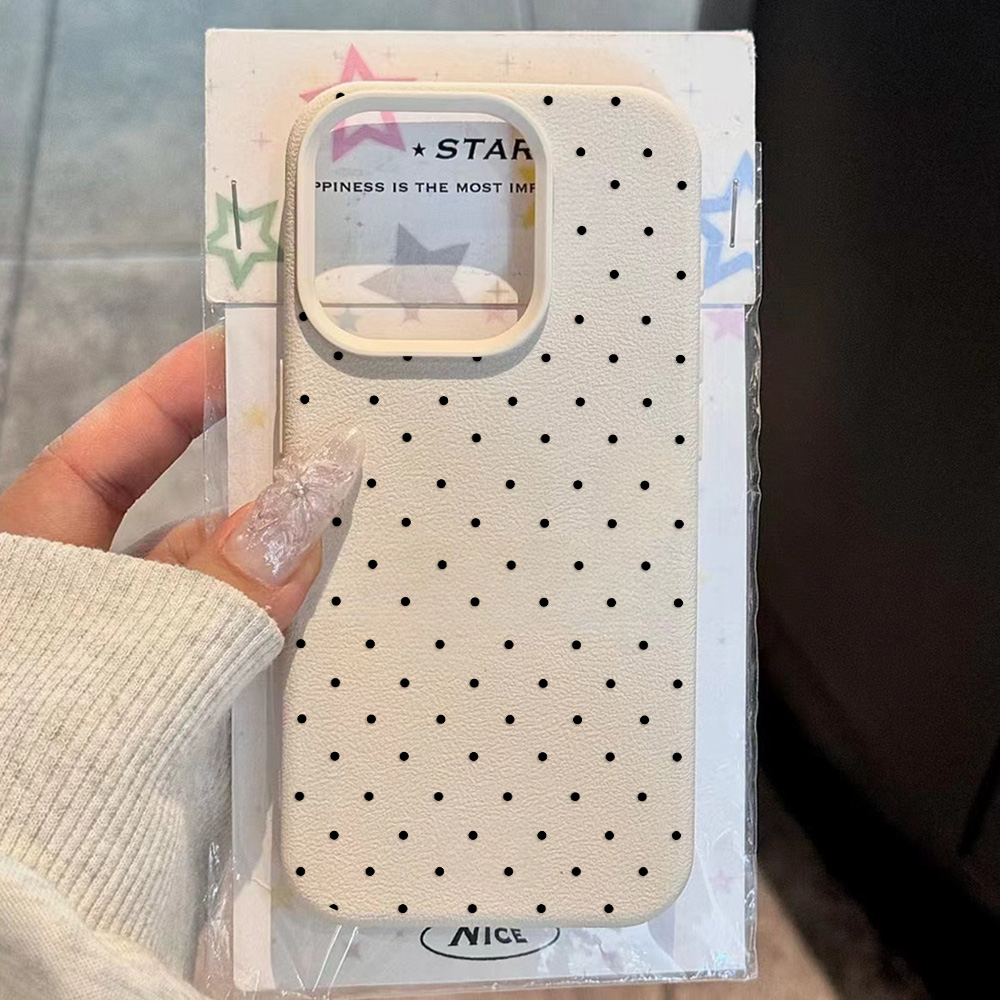 Ins Polka Dots Soft Silicone Phone Case For iPhone 15 Pro Max Case iPhone 16 13 11 17 14 12 Pro Plus TU Leather Shockproof Cover
