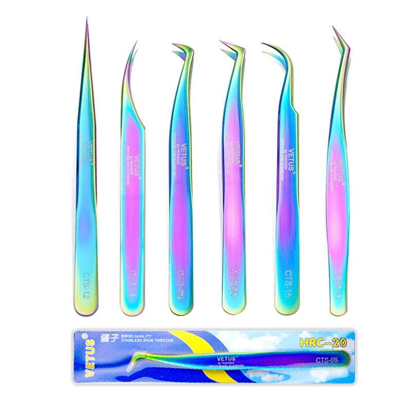 1 Uds nuevas pinzas de extensión de pestañas VETUS pinzas de pestañas coloridas superduras de acero inoxidable pinzas antiestáticas de alta precisión