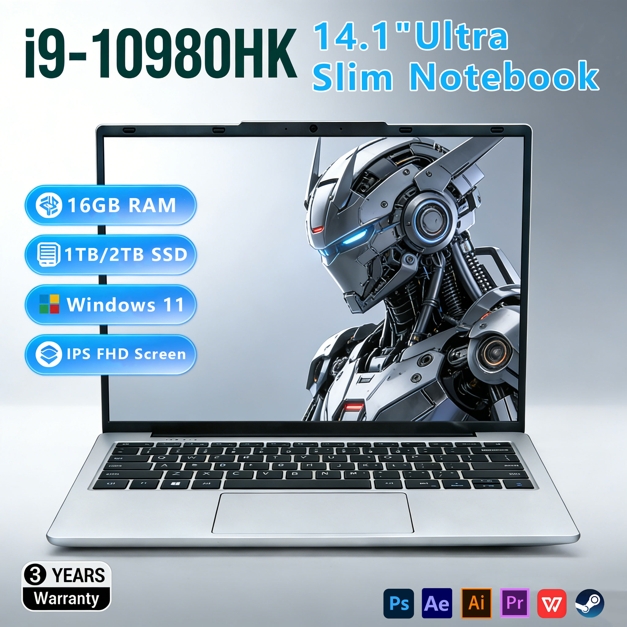 Laptop 14,1 cala 2026 Intel Core i9 10980HK Windows 11 Pro 16GB DDR4 1TB SSD Przenośny Komputer Gamingowy do Biura i dla Graczy