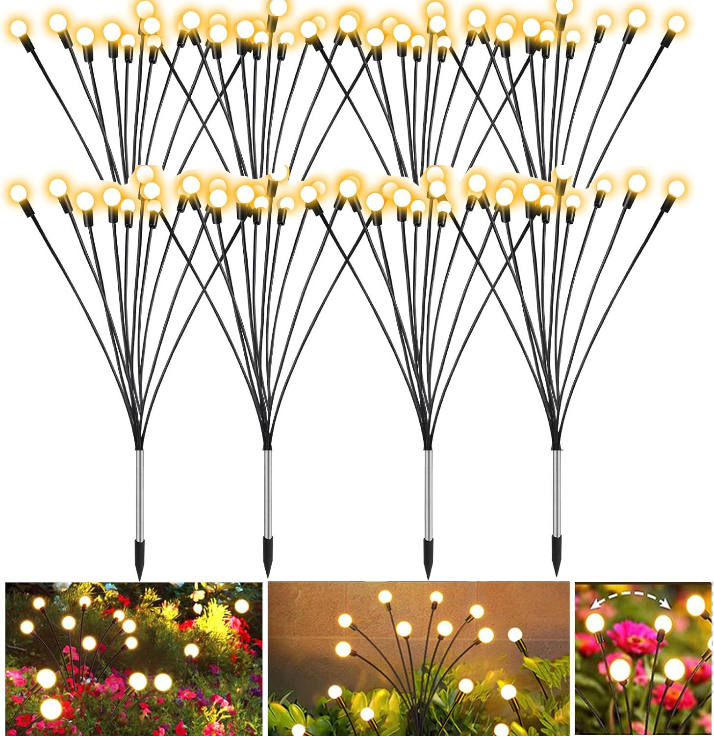 Luci da esterno Lampada da giardino solare Lampada da giardino Lampada da terra a LED lucciola azionata dal vento per luce natalizia paesaggistica da giardino