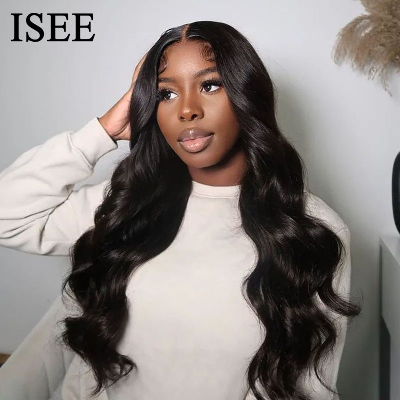 Perruque Lace Front Wig Body Wave transparente-ISEE Hair Wear Go, perruques frontales de cheveux humains pré-découpées, perruques pré-plumées avec nœuds achis, perruques sans colle