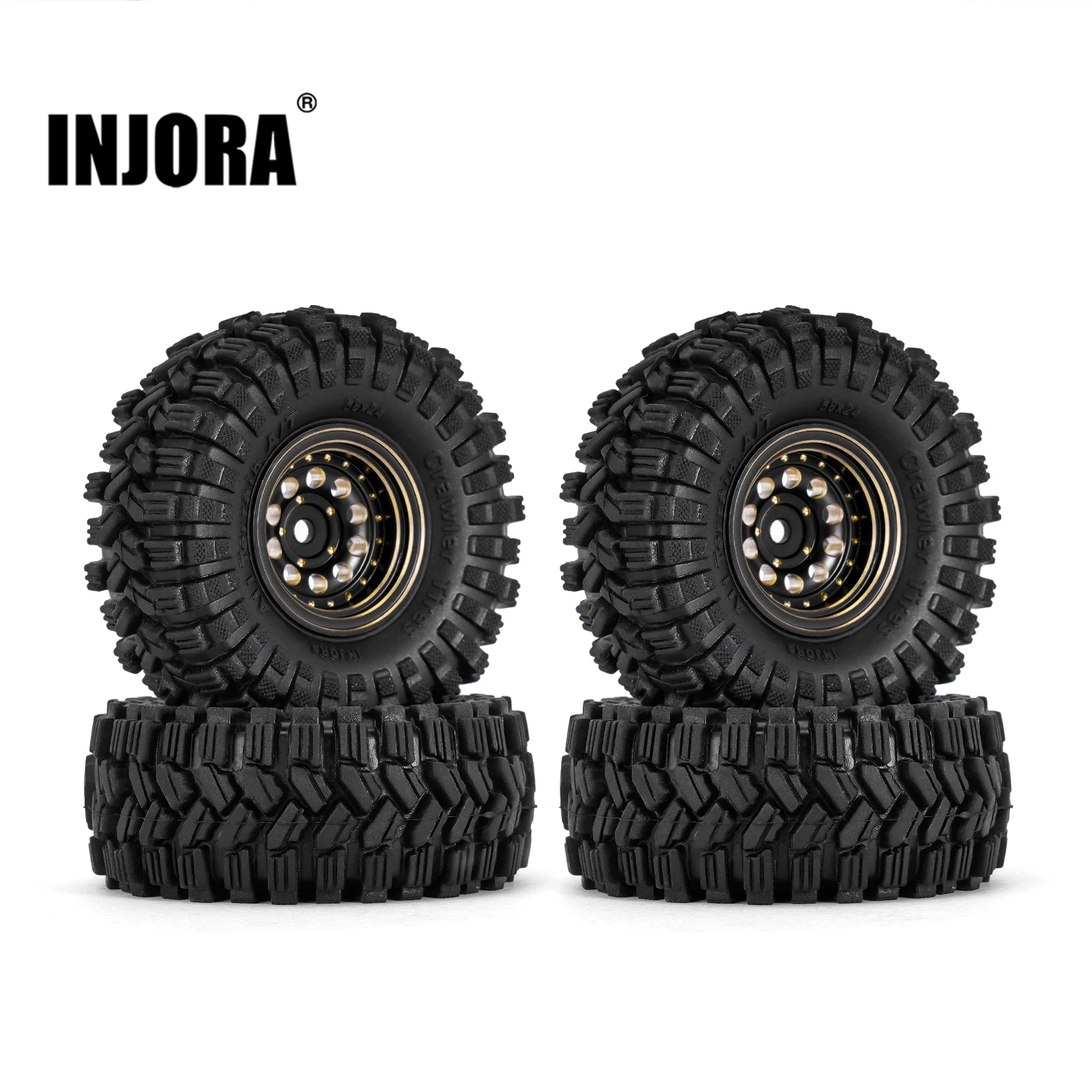 INJORA Black Coating Brass 1.0" Beadlock Wheel Tires Set for 1/24 1/18 RC Crawler Car Axial SCX24 AX24 TRX4M FCX24