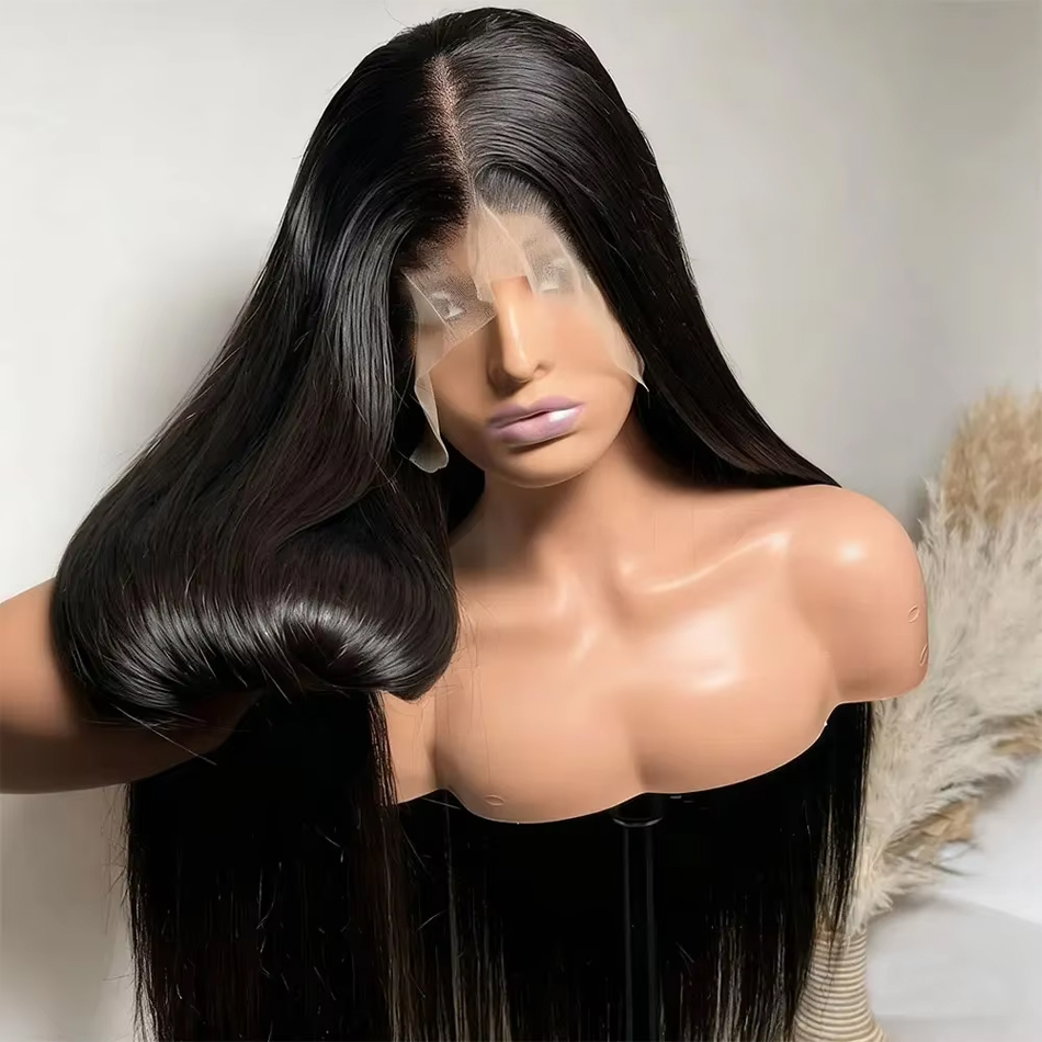 Pelucas frontales de encaje 13x4 lisas al 300% pre-arrancadas, sin pegamento 5x5, cabello humano brasileño 100%, peluca frontal de encaje transparente 4x4 13x6