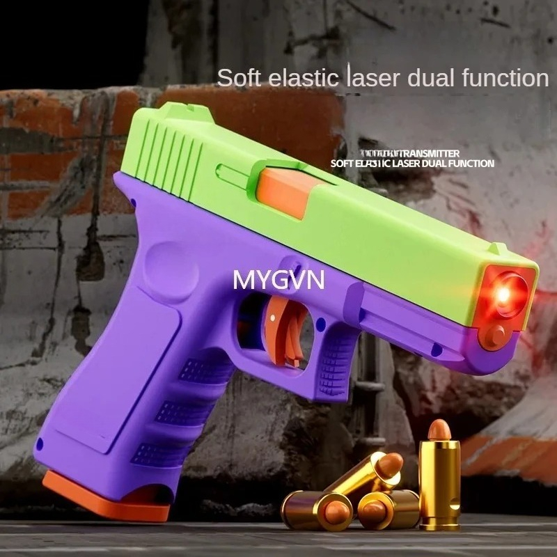 Pistol mainan laser peluru lunak multifungsi dengan mekanisme keluarnya selongsong peluru, tembakan terus-menerus manual, mode ganda, dan target CS prop.