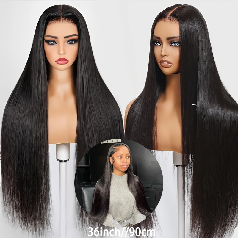 Perucas de Cabelo Humano Liso com Renda Frontal para Mulheres Negras, Perucas HD 13x4 com Fechamento de Renda Pré-Alongadas com Baby Hair, Cabelo Virgem Brasileiro
