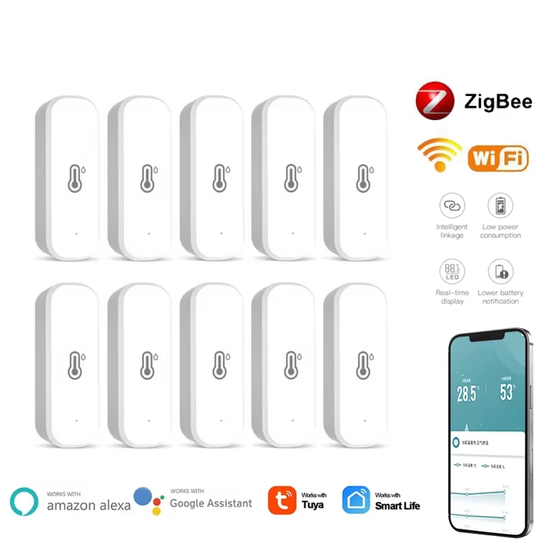 Sensor de temperatura y humedad Tuya Zigbee/WiFi, termómetro conectado al hogar, Compatible con Smart Life, asistente de Google Alexa