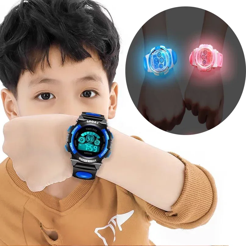 Relojes electrónicos para niños, Esfera luminosa de color, resistente al agua, relojes despertadores luminosos multifunción, reloj para niños y niñas