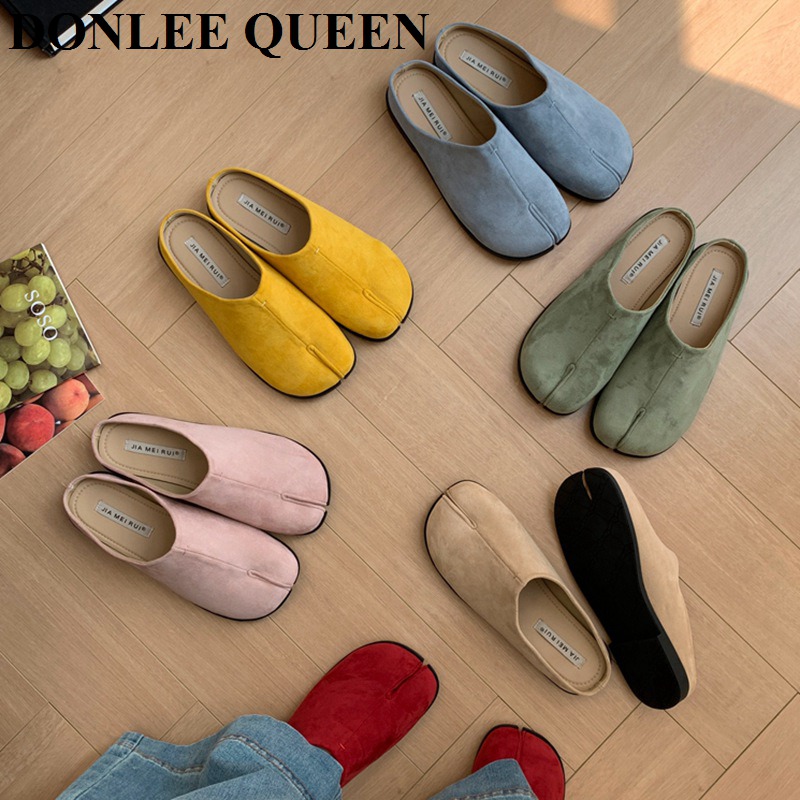 2025 New Brand Split Toe Slipper Slides Women Flat Heels Mules Tabi Ninja Slip On Loafers Lazy Soft Ballet Outdoor Slipper Mujer