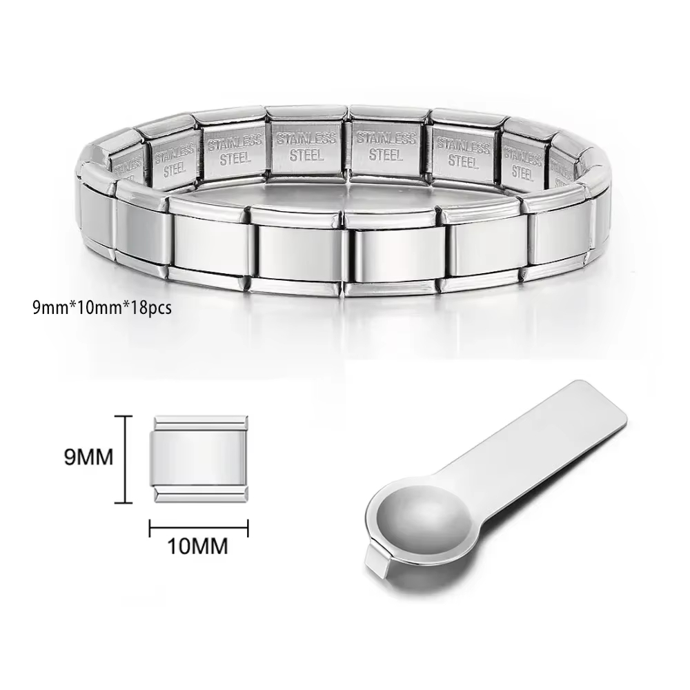 อิตาเลี่ยน Charm Link สําหรับผู้หญิงผู้ชายความกว้าง 9 มม.Silver Gold สีโซ่สร้อยข้อมือสแตนเลสมือ DIY เครื่องประดับขายส่ง