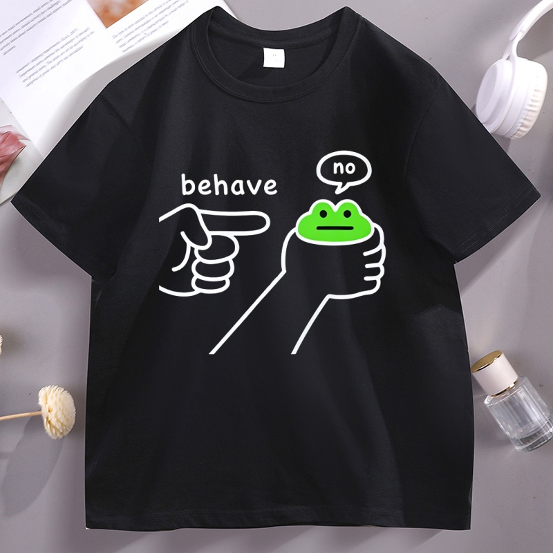 Футболки с рисунком лягушки Dishonest, забавная лягушка, мем Behave, футболка без футболки, повседневная хлопковая футболка с короткими рукавами, удобная свободная одежда