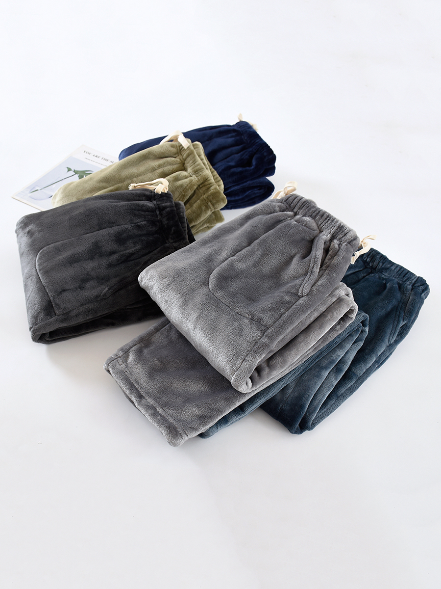 Thi Coral Fce Sp Pants Men's Winter Fce Straight Leg Loose Large Size Extended Flannel Home Pants Can Be Worn outside