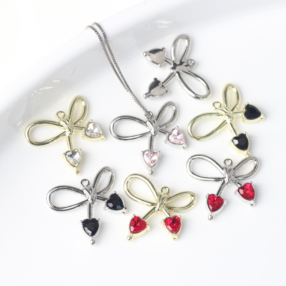 10pcs/lot Zinc Alloy Rhinestones Inlay Bow Pendant Charms for DIY Necklace Bracelet Earrings Making Accessories
