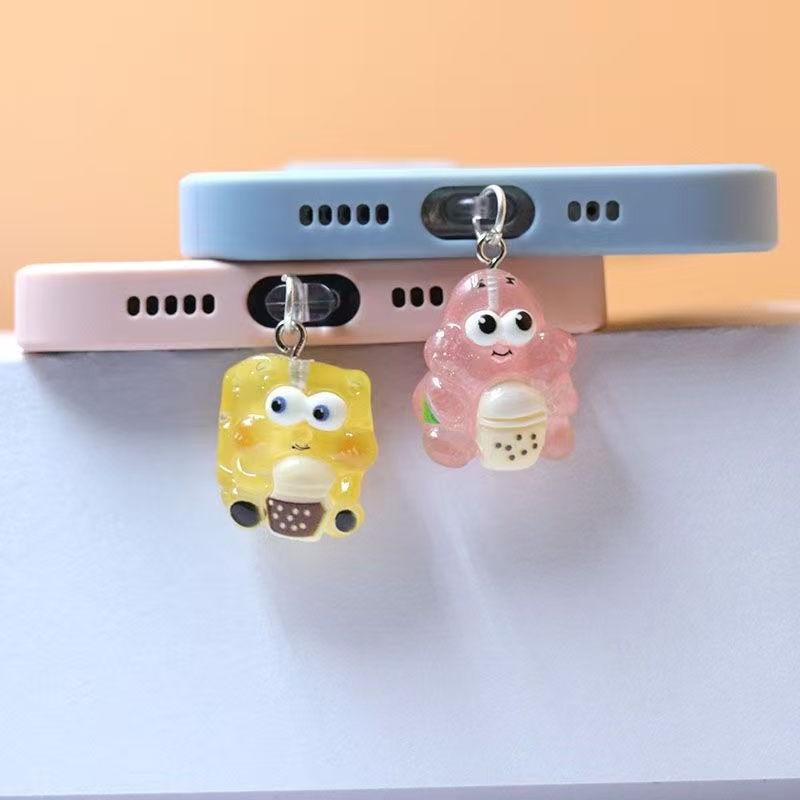 Potdemiel Cartoon SpongeBob Telefoon Stof Plug Hanger voor IPhone Lightning Samsung Xiaomi Type-C Android Charge Port Dustplugs