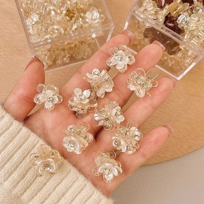 Mini Sweet Cool Bloem Haarklauw Meisje Kleine Transparante Kristallen Haarclip Knopen Haarspeld Hoofdtooi Kinderen Accessoires