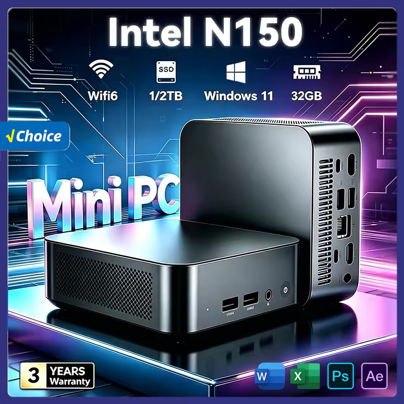 Mini PC 2026 Intel N150 Przenośny Komputer Gamingowy 16GB 32GB RAM 1TB 2TB SSD Windows 11 Pro Office Nauka Wi-Fi 6 BT5.2 PC dla Graczy