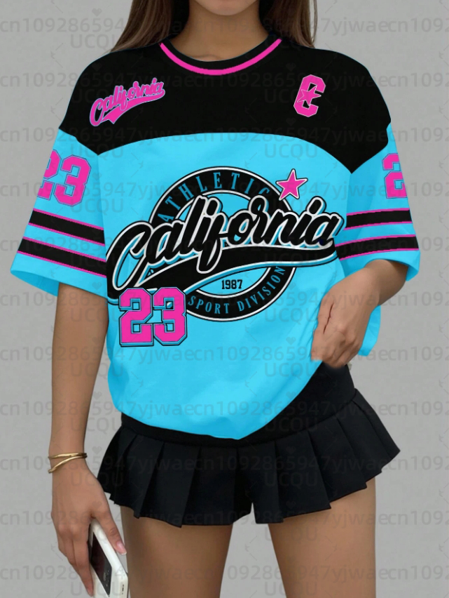 Nueva camiseta deportiva para niña y niño, camiseta de manga corta con estampado de California 23, camiseta gráfica de verano, Camiseta deportiva de talla grande para hombre y mujer