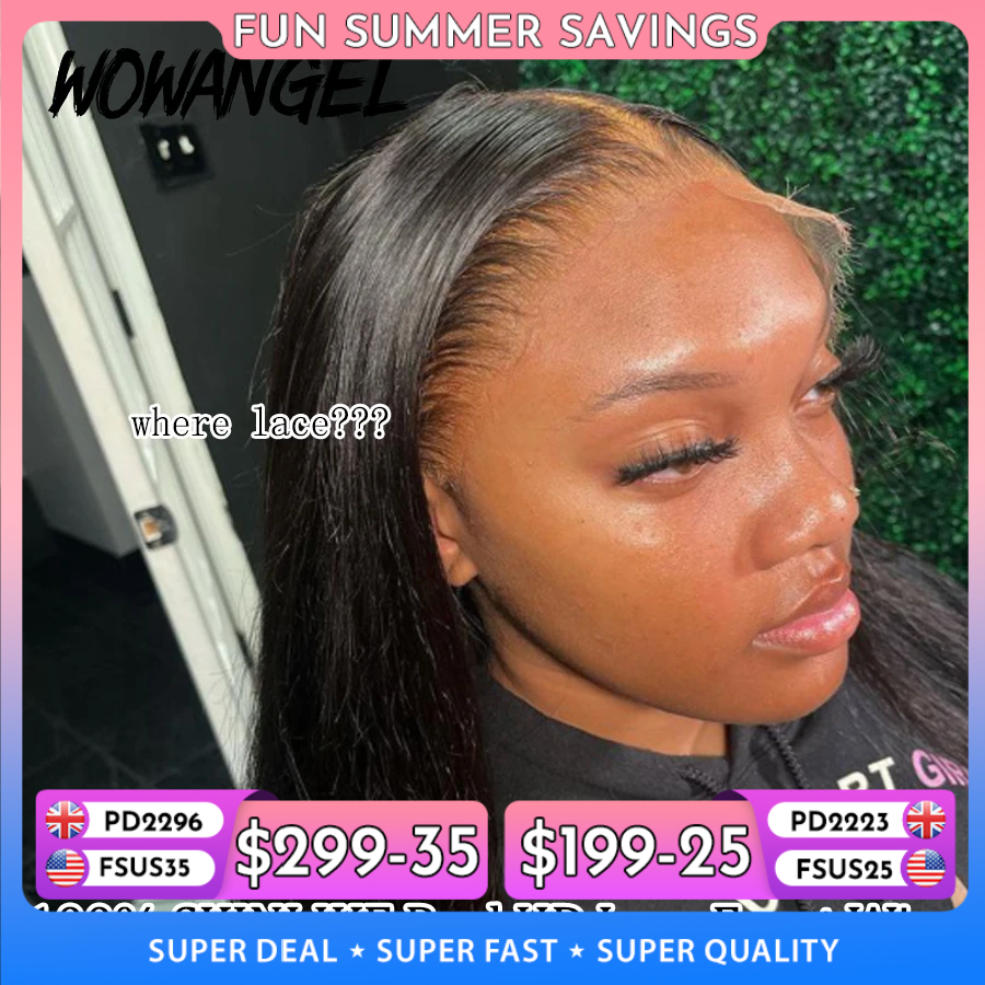 Wow Angel HD pelucas frontales completas 36 pulgadas pieles de fusión rectas 13x6 HD pelucas de cabello humano con encaje Frontal cabello virgen prearrancado sin pegamento