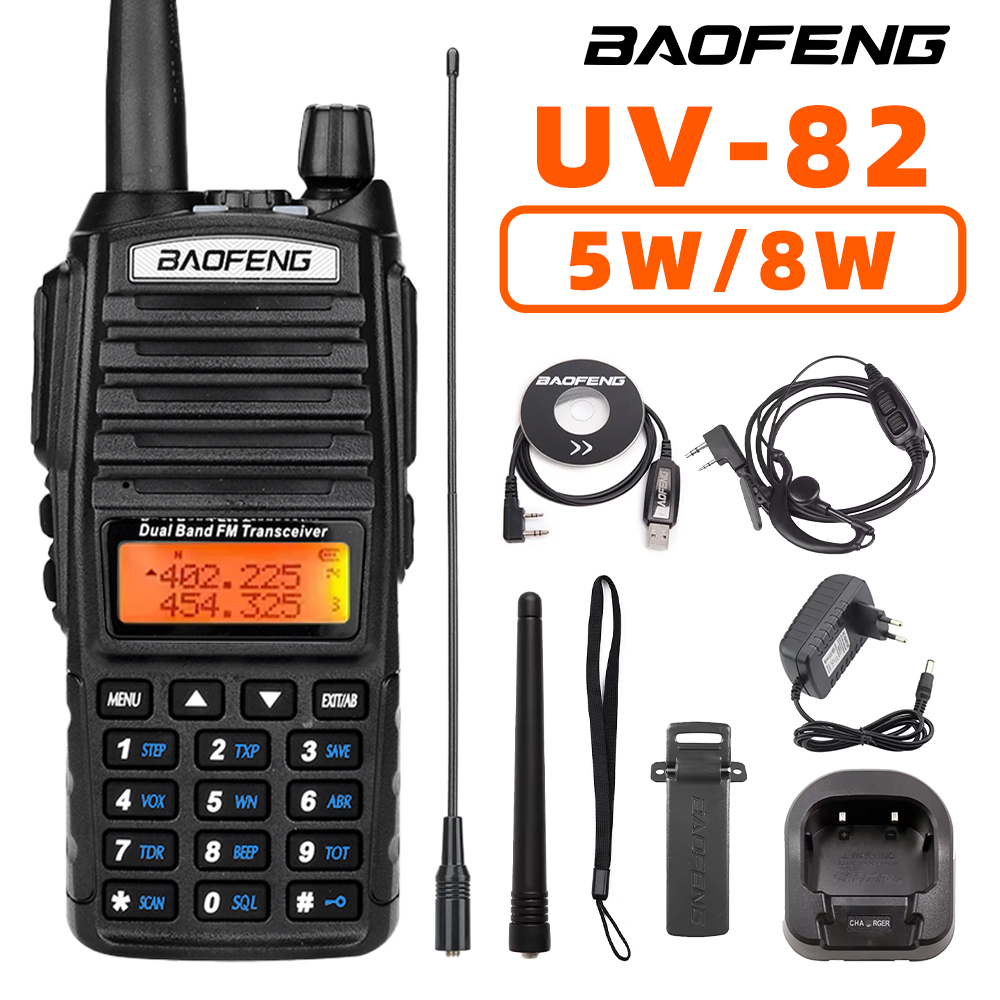 Baofeng 5W/8W UV-82 de alta potencia Dual PTT Walkie Talkie banda Dual VHF UHF FM Radio aficionadora 2000mAh batería 10KM Lange Ham CB radio