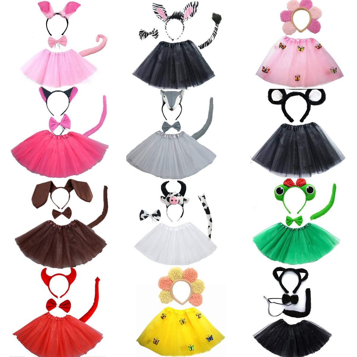 Animali Bambini Fascia Tutu Gonna Coda Arco Bambini Ragazza Puntelli per feste Elefante Tigre Volpe Costume di Halloween Cosplay
