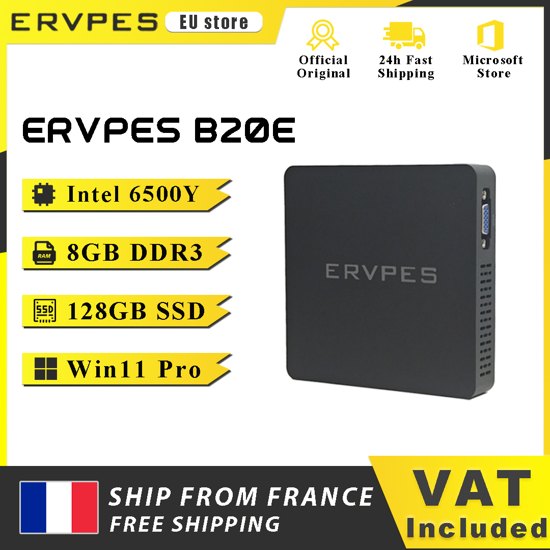 ERVPES MinI PC B20E Intel 6500Y Windows 11 DDR3 8GB RAM 128GB SSD HDMI VGA WIFI5 BT 5.0 USB Kompaktowy Komputer Stacjonarny do Pracy