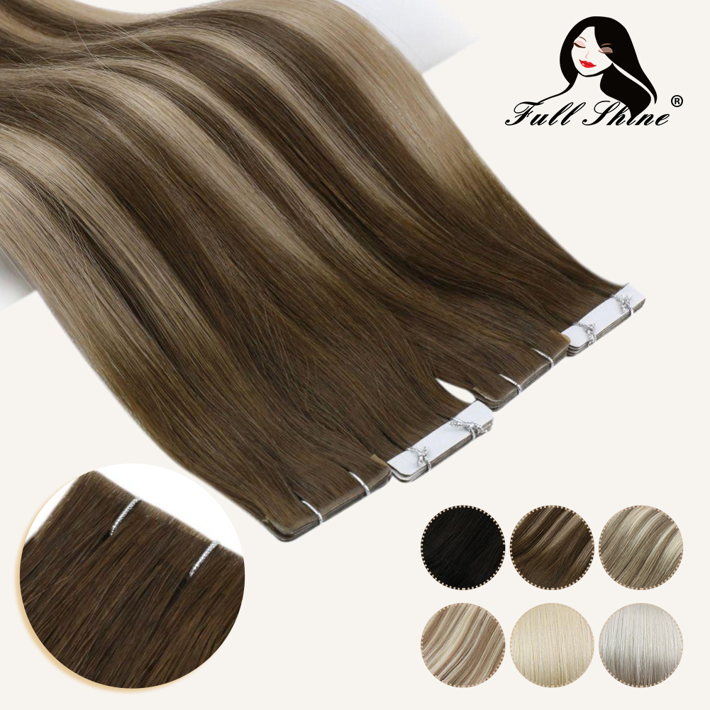 Cinta de inyección invisible sin costuras de brillo completo en extensiones de cabello humano Color marrón extensiones de cabello de cinta real virgen de larga duración