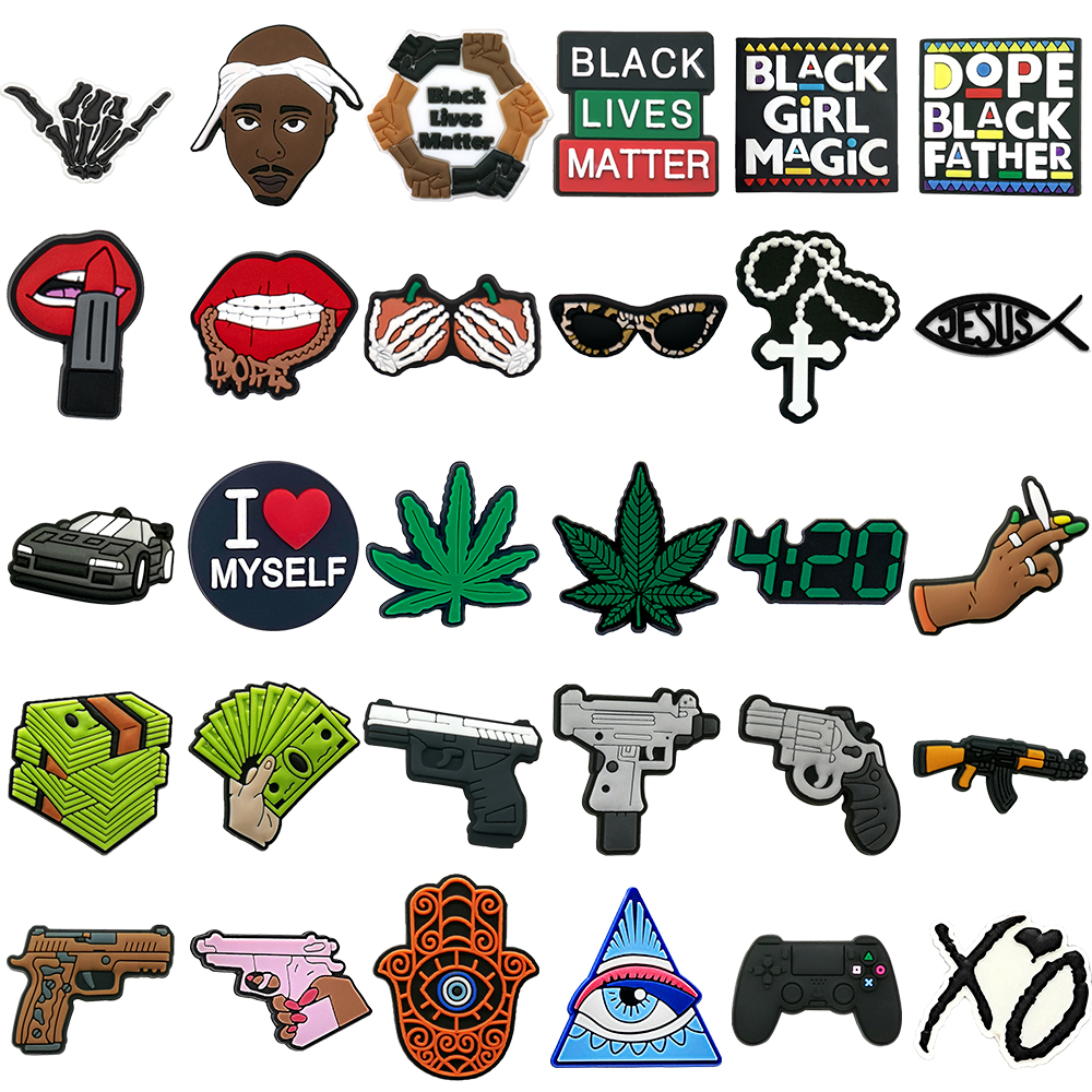 1/30 Uds. Amuletos de zapatos de pistola estilo capucha para hombres y niños, controlador de juego de cantante de hip hop, accesorios de zapatos de dólar, alfileres, zuecos, hebillas