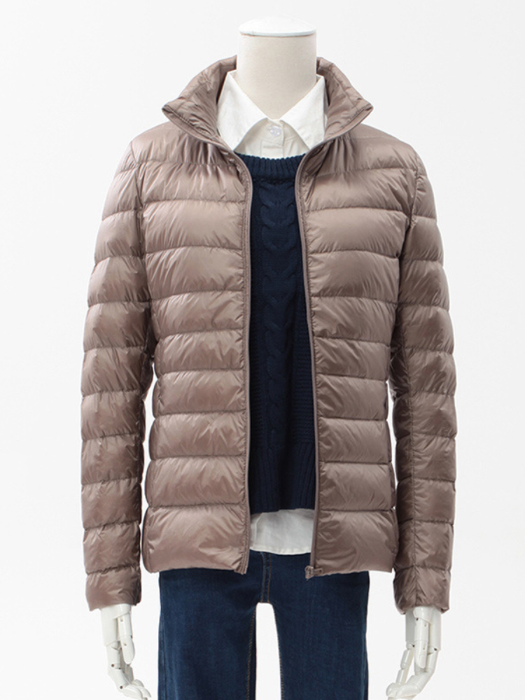 แจ็คเก็ตขนเป็ดคอปกขาตั้งหลอดไฟพิเศษสำหรับผู้หญิงเสื้อโค้ทฤดูใบไม้ผลิและที่อบอุ่นในฤดูใบไม้ร่วงน้ำหนักเบาเสื้อแจ็คเก็ตฤดูหนาวให้ความอบอุ่น